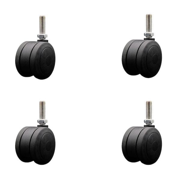3'' Black Heavy Duty Floor Safe Twin Wheel Caster 1/2'' Threaded Stem , 4PK